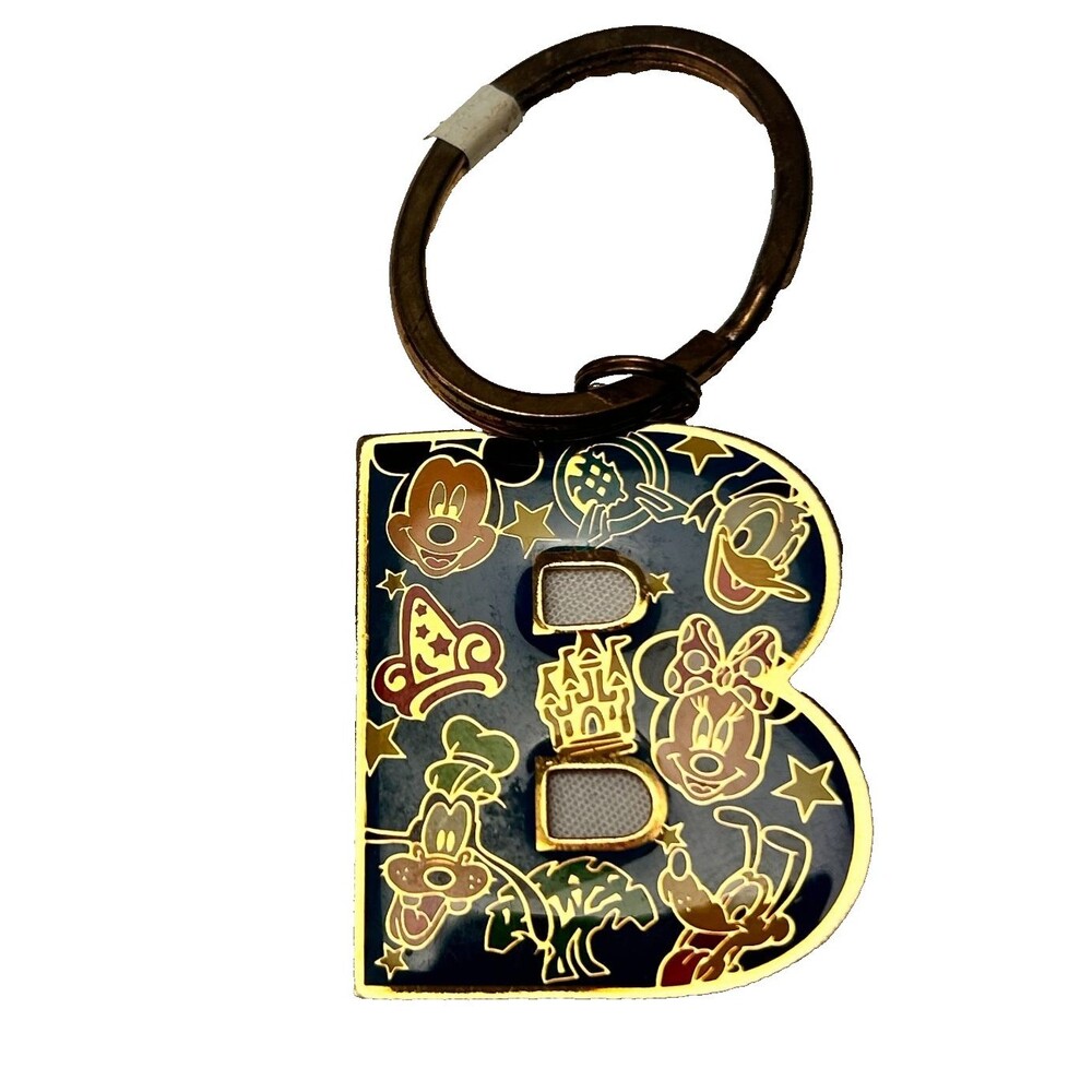 Disney Initial B Keychain Mickey Minnie Goofy Donald Letter Charm Metal